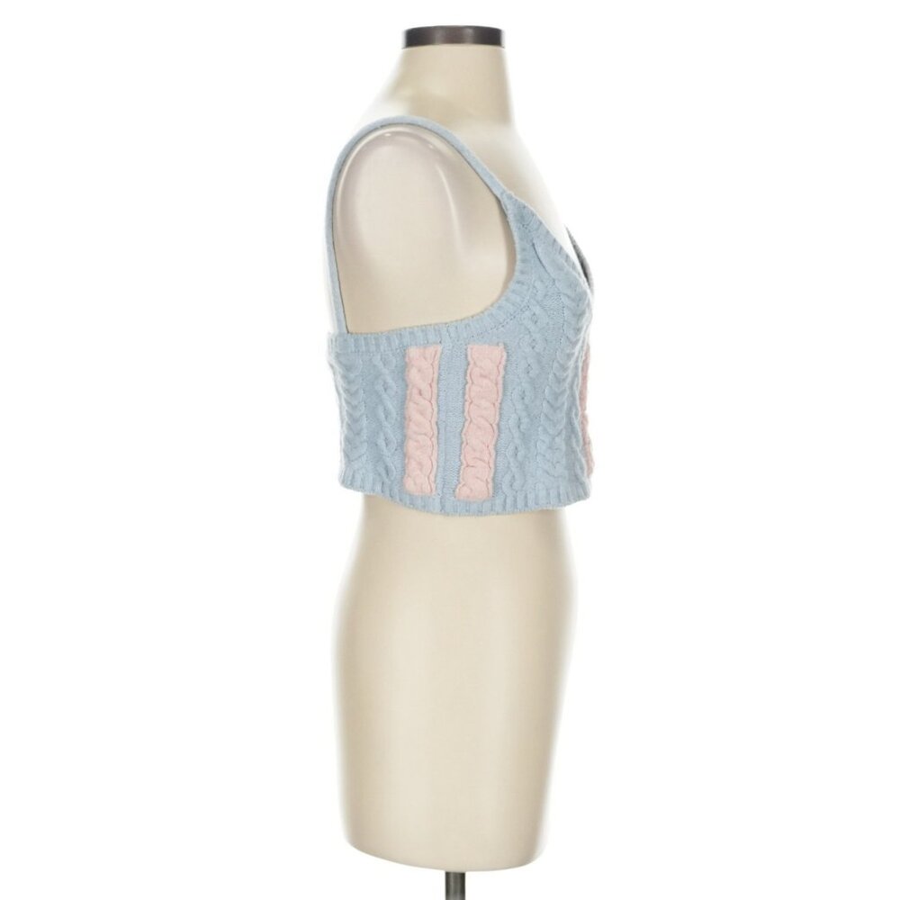 For Love & Lemons Blue & Pink Cable Knit 2-Piece Set Cropped Tank & Shrug XS/S - Picture 8 of 16